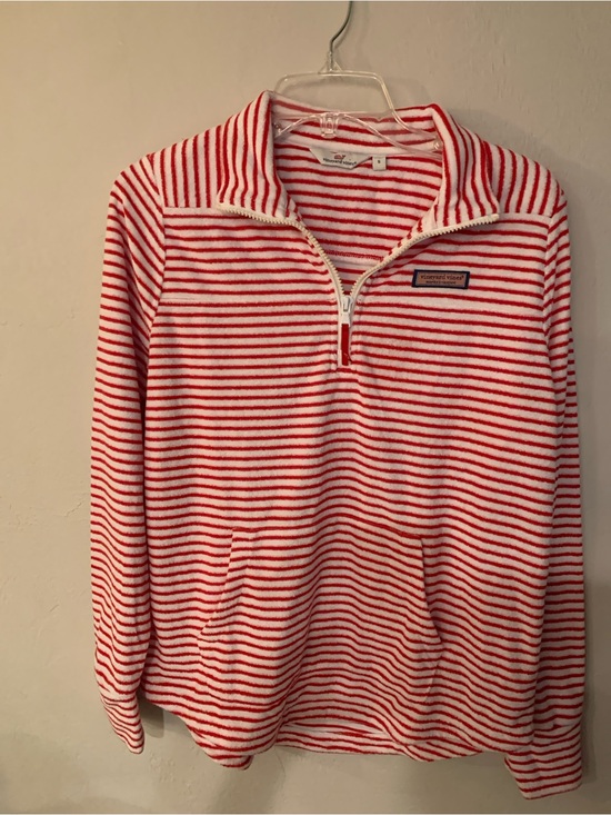 Vineyard Vines Sweaters - Vineyard Vines Red and White Striped Woman Terry Pullover Pouch Pocket size S